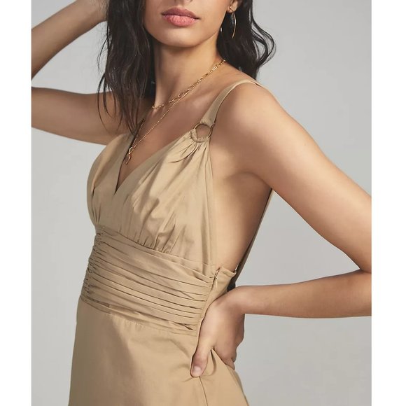 Anthropologie Forever That Girl Bow-Back Mini Dress Khaki Brown - Medium - Picture 4 of 10